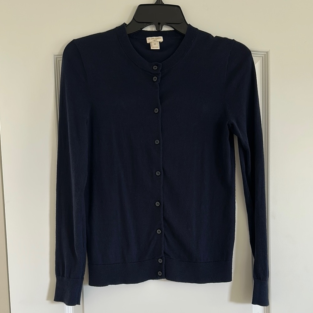 J. Crew Factory classic cotton cardigan sweater, size XS, navy color